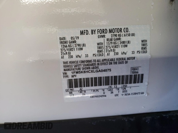 2020 Ford Explorer Platinum with VIN 1FM5K8HCXLGA04075, listed as a Copart auction lot 49108795 with 36,346 mi miles and Salvage Title. Bid and sale history available at carsss.com. Image 13.