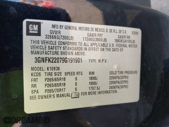 2009 Chevrolet Avalanche 2LT z VIN 3GNFK22079G191901, wystawiony jako IAAI lot #41641130 z przebiegiem 187 892 mil mil oraz . Historia ofert i sprzedaży dostępna na DreamBid. Obrazek 9.