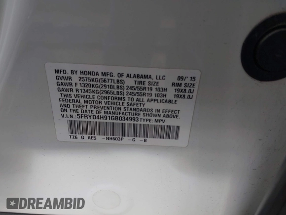 2016 Acura MDX w/Advance with VIN 5FRYD4H91GB034993, listed as a IAAI auction lot 40623678 with 88,027 mi miles. Bid and sale history available at carsss.com. Image 9.