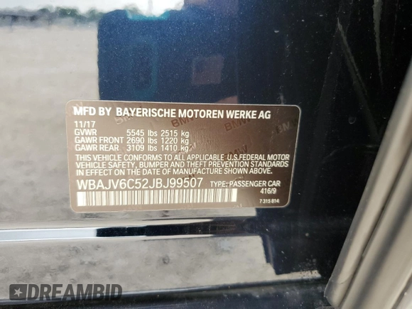 2018 BMW 6 Series 640i xDrive z VIN WBAJV6C52JBJ99507, wystawiony jako Copart lot #52184495 z przebiegiem 142 145 mil mil oraz Szkoda całkowita • Salvage title. Historia ofert i sprzedaży dostępna na DreamBid. Obrazek 14.