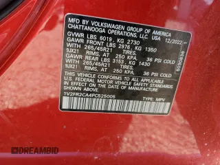2023 Volkswagen Atlas SEL Premium R-Line with VIN 1V2FR2CA4PC525005, listed as a Copart auction lot 63870585 with 31,049 mi miles and Salvage title. Bid and sale history available at DreamBid. Image 14.