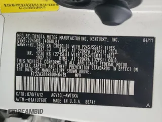 2011 Toyota Venza z VIN 4T3ZA3BB8BU046419, wystawiony jako Copart lot #59768985 z przebiegiem 248 651 mil mil oraz Szkoda całkowita • Salvage title. Historia ofert i sprzedaży dostępna na DreamBid. Obrazek 13.