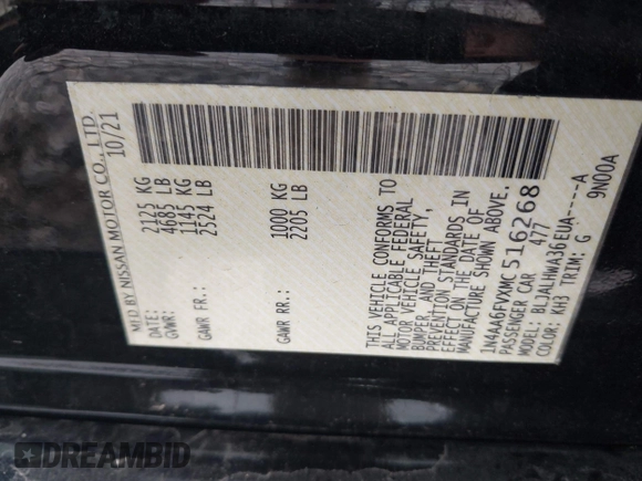 2021 Nissan Maxima Platinum with VIN 1N4AA6FVXMC516268, listed as a IAAI auction lot 42591233 with 138,647 mi miles and . Bid and sale history available at DreamBid. Image 9.