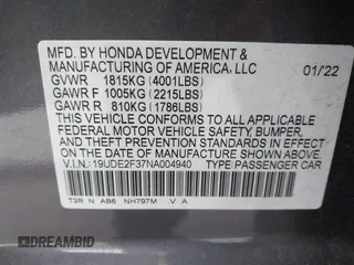 2022 Acura ILX with VIN 19UDE2F37NA004940, listed as a IAAI auction lot 41772235 with 31,920 mi miles and . Bid and sale history available at DreamBid. Image 9.