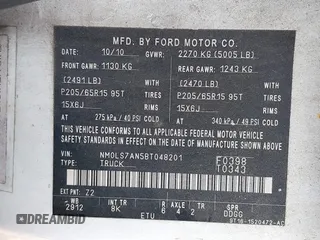 2011 Ford Transit Connect XL with VIN NM0LS7AN5BT048201, listed as a IAAI auction lot 41686687 with 210,318 mi miles and . Bid and sale history available at DreamBid. Image 9.
