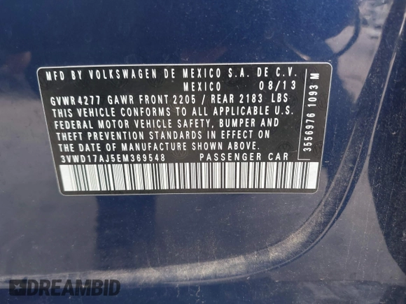 2014 Volkswagen Jetta SE z VIN 3VWD17AJ5EM369548, wystawiony jako IAAI lot #42588501 z przebiegiem 115 062 mil mil oraz . Historia ofert i sprzedaży dostępna na DreamBid. Obrazek 9.