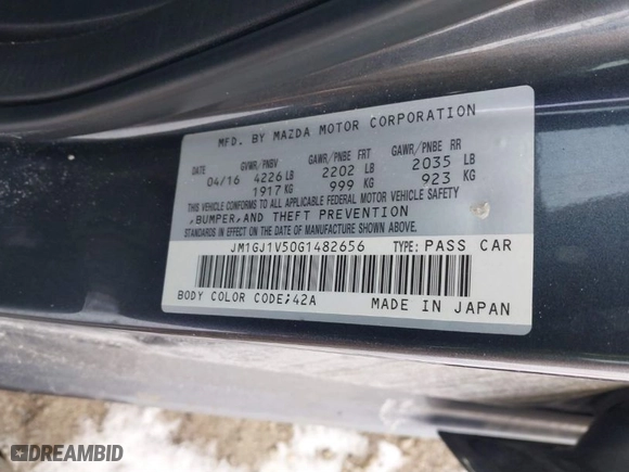 2016 Mazda Mazda6 i Touring with VIN JM1GJ1V50G1482656, listed as a IAAI auction lot 41582156 with 99,756 mi miles. Bid and sale history available at carsss.com. Image 9.