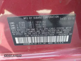 2018 Subaru Impreza Special Sports z VIN 4S3GKAL64J3617884, wystawiony jako IAAI lot #41354413 z przebiegiem 94 565 mil mil oraz . Historia ofert i sprzedaży dostępna na DreamBid. Obrazek 9.