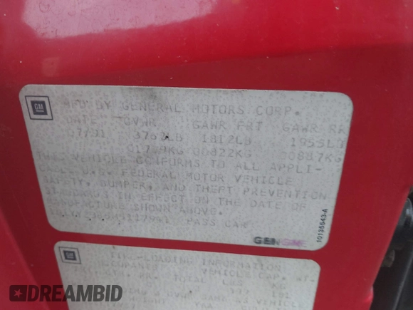 1991 Chevrolet Corvette z VIN 1G1YY2385M5117941, wystawiony jako IAAI lot #41408362 z przebiegiem Nie podano mil oraz . Historia ofert i sprzedaży dostępna na DreamBid. Obrazek 9.