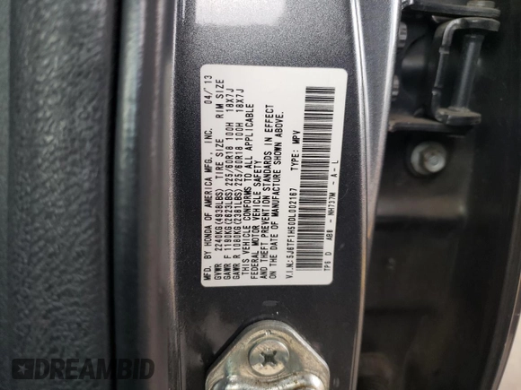 2013 Honda Crosstour EX-L with VIN 5J6TF1H50DL002167, listed as a Copart auction lot 71617554 with 239,640 mi miles and Salvage Title. Bid and sale history available at carsss.com. Image 12.