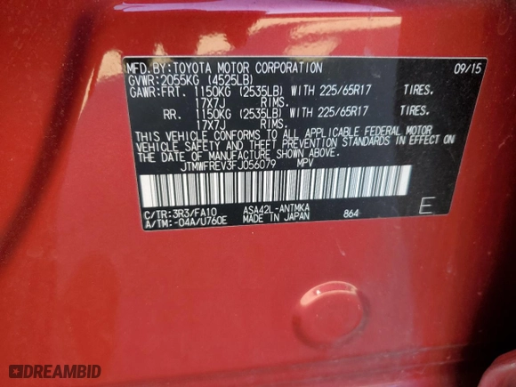 2015 Toyota RAV4 XLE with VIN JTMWFREV3FJ056079, listed as a Copart auction lot 82830964 with 208,357 mi miles and Salvage Title. Bid and sale history available at carsss.com. Image 12.