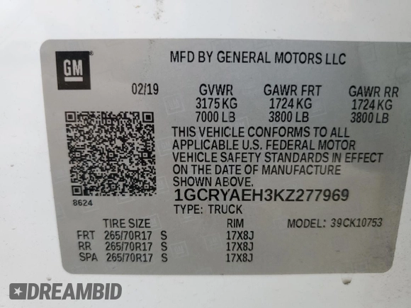2019 Chevrolet Silverado 1500 Work Truck with VIN 1GCRYAEH3KZ277969, listed as a Copart auction lot 50386125 with 70,657 mi miles and Salvage Title. Bid and sale history available at DreamBid. Image 14.