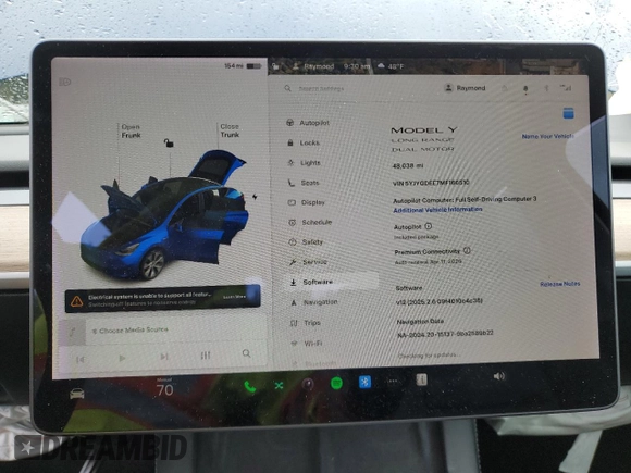 2021 Tesla Model Y Long Range with VIN 5YJYGDEE7MF160510, listed as a Copart auction lot 51098925 with 48,038 mi miles and Salvage Title. Bid and sale history available at DreamBid. Image 9.