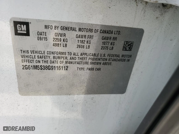 2016 Cadillac XTS Luxury Collection with VIN 2G61M5S38G9116112, listed as a Copart auction lot 85893064 with 125,896 mi miles and Salvage Title. Bid and sale history available at carsss.com. Image 15.
