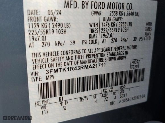 2024 Ford Mustang Mach-E Select with VIN 3FMTK1R43RMA21711, listed as a Copart auction lot 78753554 with 3,636 mi miles and Salvage Title. Bid and sale history available at carsss.com. Image 14.