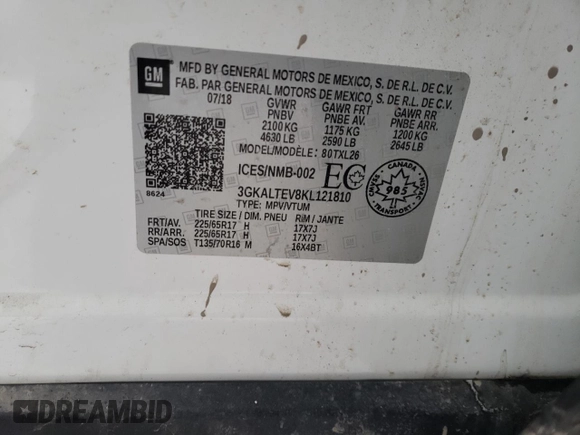 2019 GMC Terrain SLE z VIN 3GKALTEV8KL121810, wystawiony jako Copart lot #44525095 z przebiegiem 90 510 mil mil oraz Szkoda całkowita • Salvage title. Historia ofert i sprzedaży dostępna na DreamBid. Obrazek 12.
