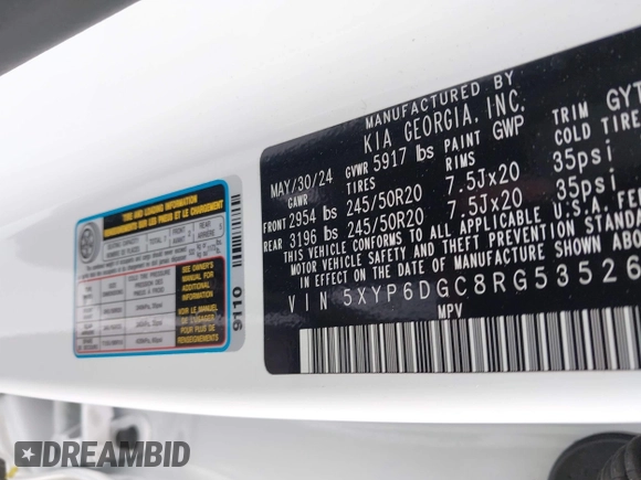 2024 Kia Telluride S z VIN 5XYP6DGC8RG535265, wystawiony jako IAAI lot #42514272 z przebiegiem 22 228 mil mil oraz . Historia ofert i sprzedaży dostępna na DreamBid. Obrazek 9.
