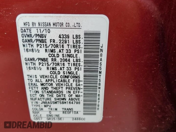2011 Nissan Rogue SV with VIN JN8AS5MT5BW164798, listed as a Copart auction lot 50915835 with 192,308 mi miles and Salvage Title. Bid and sale history available at carsss.com. Image 13.