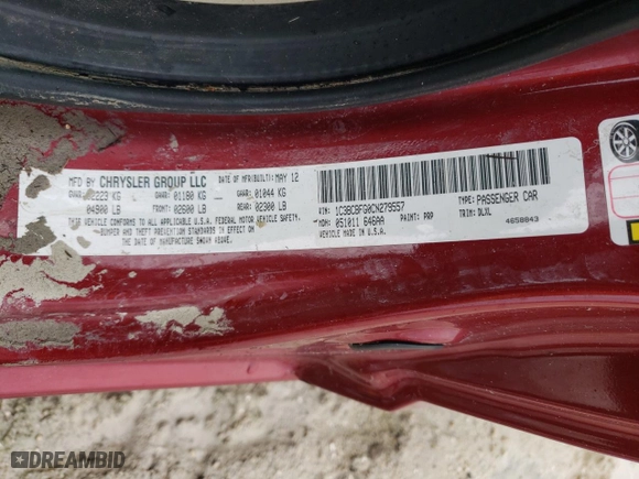 2012 Chrysler 200 Limited with VIN 1C3BCBFG0CN279557, listed as a Copart auction lot 74511964 with 0 mi miles and Non Repairable. Bid and sale history available at carsss.com. Image 13.