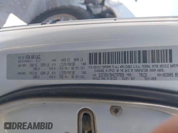 2017 Ram 2500 Tradesman с VIN 3C6TR5HT8HG737959, выставлен на аукционе IAAI как лот 41591328 с пробегом 240 260 миль миль и . История ставок и продаж доступна на DreamBid. Изображение 9.
