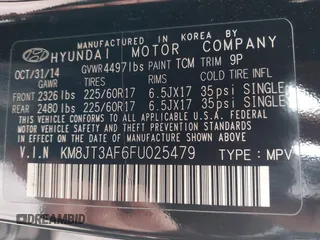 2015 Hyundai Tucson GLS with VIN KM8JT3AF6FU025479, listed as a IAAI auction lot 41498861 with 110,609 mi miles and . Bid and sale history available at DreamBid. Image 9.