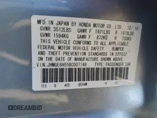 2011 Honda Fit Sport with VIN JHMGE8H55BC007749, listed as a Copart auction lot 41710125 with 74,538 mi miles and Salvage Title. Bid and sale history available at DreamBid. Image 13.