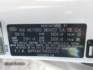2017 Kia Forte LX with VIN 3KPFK4A77HE057175, listed as a IAAI auction lot 41232874 with 53,479 mi miles. Bid and sale history available at carsss.com. Image 9.