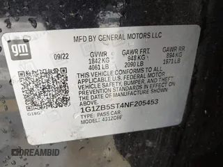 2022 Chevrolet Malibu LS with VIN 1G1ZB5ST4NF205453, listed as a IAAI auction lot 41925063 with 33,584 mi miles and . Bid and sale history available at DreamBid. Image 9.