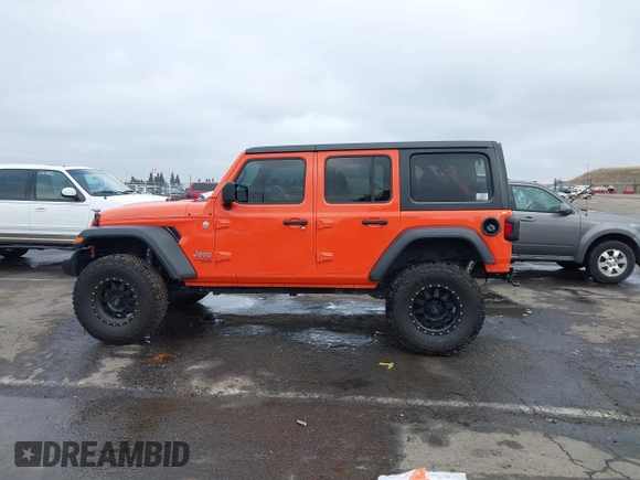 2019 Jeep Wrangler Unlimited Sport S with VIN 1C4HJXDG7KW568441, listed as a IAAI auction lot 41142271 with 73,698 mi miles and . Bid and sale history available at DreamBid. Image 15.
