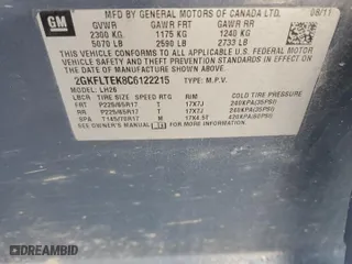 2012 GMC Terrain SLE-2 with VIN 2GKFLTEK8C6122215, listed as a Copart auction lot 52257555 with 148,548 mi miles and Salvage Title. Bid and sale history available at carsss.com. Image 13.