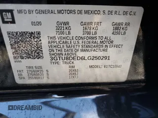 2020 GMC Sierra 1500 with VIN 3GTU8DED6LG250291, listed as a Copart auction lot 73858594 with 67,036 mi miles and Salvage Title. Bid and sale history available at DreamBid. Image 13.