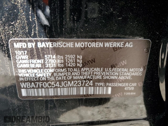 2018 BMW 7 Series 750i with VIN WBA7F0C54JGM23724, listed as a Copart auction lot 89399285 with 141,167 mi miles and Salvage Title. Bid and sale history available at carsss.com. Image 12.
