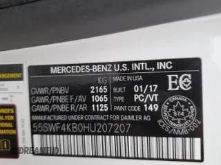 2017 Mercedes-Benz C 300 with VIN 55SWF4KB0HU207207, listed as a Copart auction lot 49957165 with 128,013 mi miles and Salvage title. Bid and sale history available at DreamBid. Image 12.