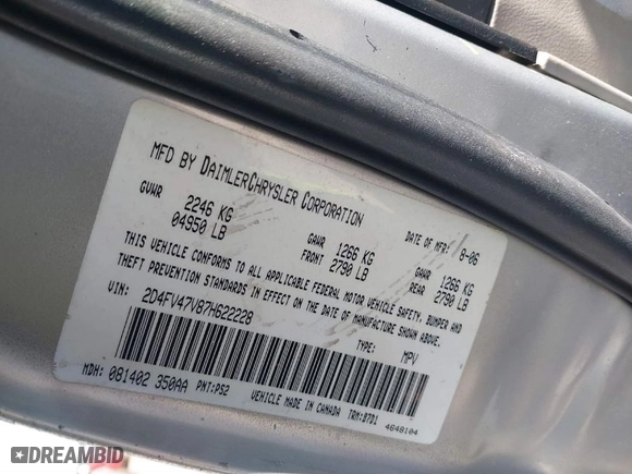 2007 Dodge Magnum with VIN 2D4FV47V87H622228, listed as a IAAI auction lot 41606045 with 264,622 mi miles. Bid and sale history available at carsss.com. Image 9.
