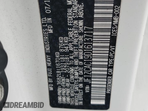 2013 Subaru BRZ Limited с VIN JF1ZCAC19D1613717, выставлен на аукционе Copart как лот 55615665 с пробегом 102 491 миль миль и Списание • Salvage title. История ставок и продаж доступна на DreamBid. Изображение 12.