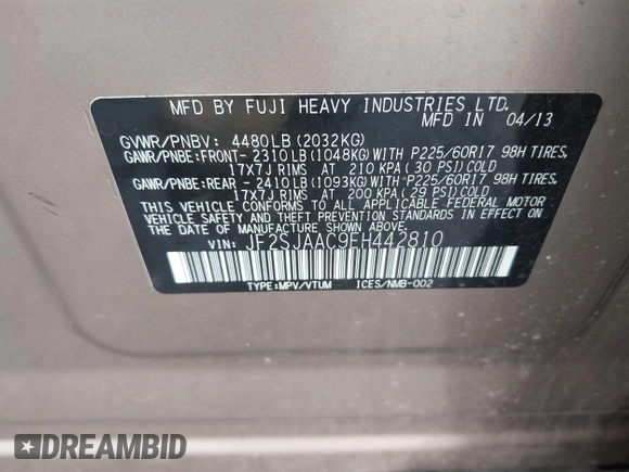 2014 Subaru Forester 2.5i with VIN JF2SJAAC9EH442810, listed as a IAAI auction lot 41930151 with 71,392 mi miles. Bid and sale history available at carsss.com. Image 9.