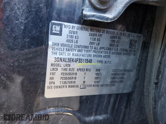 2015 Chevrolet Captiva Sport LT with VIN 3GNAL3EK4FS511548, listed as a Copart auction lot 84188124 with 275,071 mi miles and Clean Title. Bid and sale history available at DreamBid. Image 13.