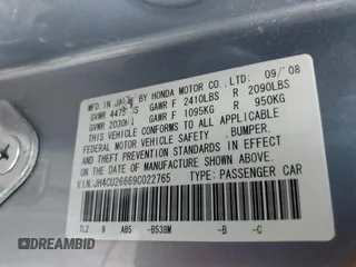 2009 Acura TSX with VIN JH4CU26669C022765, listed as a IAAI auction lot 42531096 with 188,506 mi miles and . Bid and sale history available at DreamBid. Image 9.