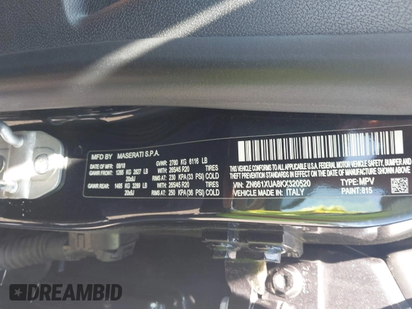 2019 Maserati Levante z VIN ZN661XUA8KX320520, wystawiony jako IAAI lot #42275896 z przebiegiem 48 215 mil mil oraz . Historia ofert i sprzedaży dostępna na DreamBid. Obrazek 9.