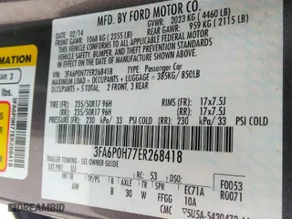 2014 Ford Fusion SE with VIN 3FA6P0H77ER268418, listed as a IAAI auction lot 41952529 with 196,559 mi miles. Bid and sale history available at carsss.com. Image 9.
