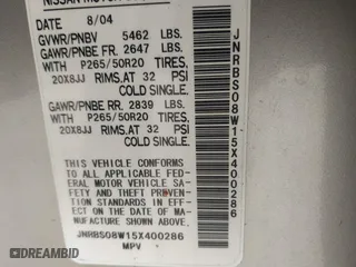 2005 Infiniti FX45 with VIN JNRBS08W15X400286, listed as a IAAI auction lot 41810304 with 99,531 mi miles. Bid and sale history available at carsss.com. Image 9.