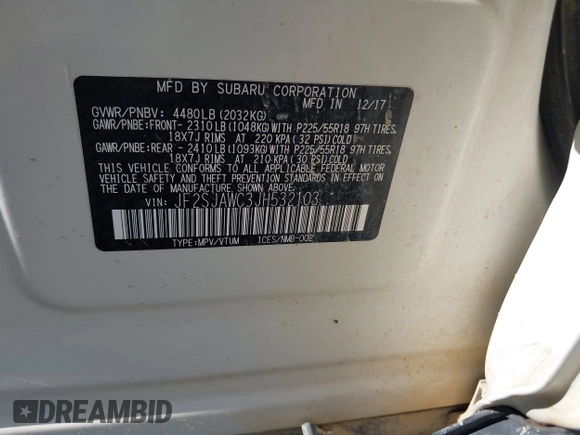 2018 Subaru Forester Touring z VIN JF2SJAWC3JH532103, wystawiony jako IAAI lot #42436358 z przebiegiem 92 711 mil mil oraz . Historia ofert i sprzedaży dostępna na DreamBid. Obrazek 9.