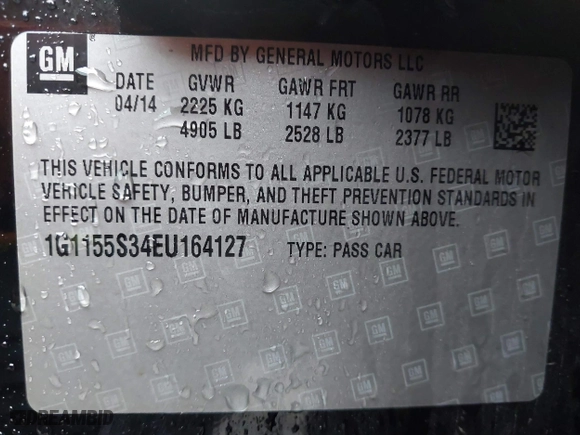2014 Chevrolet Impala LTZ with VIN 1G1155S34EU164127, listed as a IAAI auction lot 41697650 with 1 mi miles. Bid and sale history available at carsss.com. Image 9.