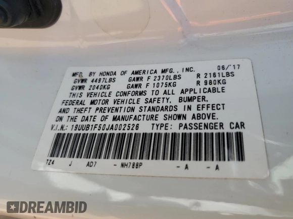 2018 Acura TLX Technology with VIN 19UUB1F50JA002526, listed as a Copart auction lot 65847825 with 57,767 mi miles and Salvage title. Bid and sale history available at DreamBid. Image 13.