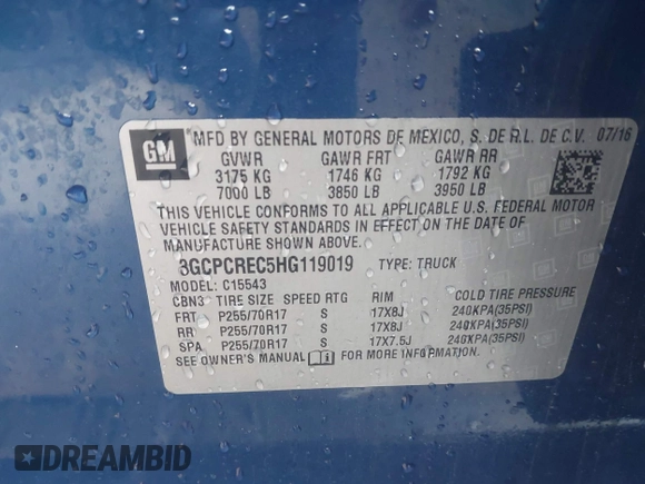 2017 Chevrolet Silverado 1500 LT with VIN 3GCPCREC5HG119019, listed as a IAAI auction lot 41949285 with 104,583 mi miles. Bid and sale history available at carsss.com. Image 9.