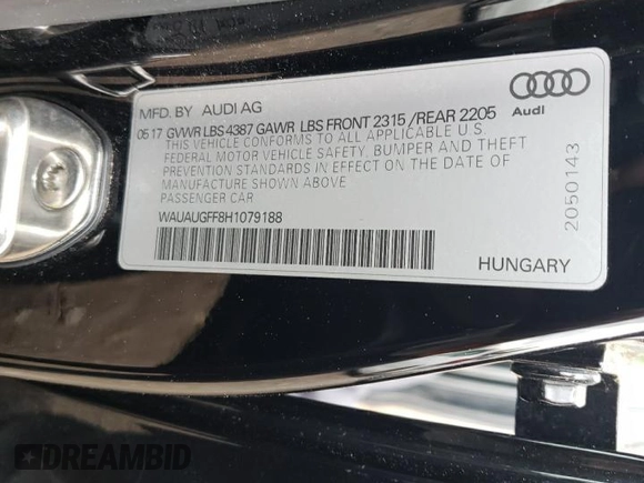 2017 Audi A3 Sedan Premium with VIN WAUAUGFF8H1079188, listed as a Copart auction lot 55514484 with 78,242 mi miles. Bid and sale history available at carsss.com. Image 14.