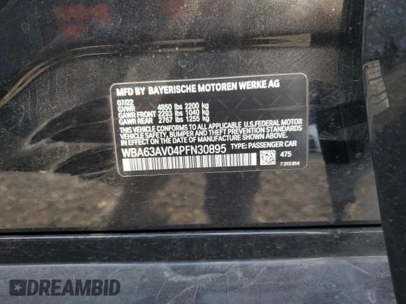 2023 BMW 4 Series 430i z VIN WBA63AV04PFN30895, wystawiony jako Copart lot #57514665 z przebiegiem 38 160 mil mil oraz Szkoda całkowita • Salvage title. Historia ofert i sprzedaży dostępna na DreamBid. Obrazek 13.