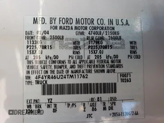 2004 Mazda B-Series 2WD Truck with VIN 4F4YR46U24TM11762, listed as a Copart auction lot 81809454 with 167,326 mi miles and Non Repairable. Bid and sale history available at carsss.com. Image 12.