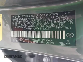 2006 Lexus ES 330 with VIN JTHBA30G465162227, listed as a IAAI auction lot 42074881 with 235,853 mi miles. Bid and sale history available at carsss.com. Image 9.