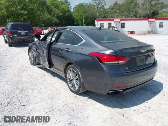2018 Genesis G80 3.8L z VIN KMHGN4JE9JU265510, wystawiony jako IAAI lot #41985721 z przebiegiem 188 236 mil mil oraz . Historia ofert i sprzedaży dostępna na DreamBid. Obrazek 3.